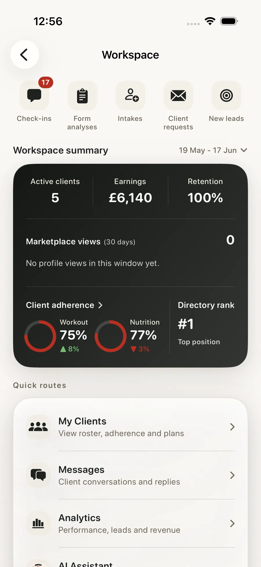 Forjex coach workspace with client management