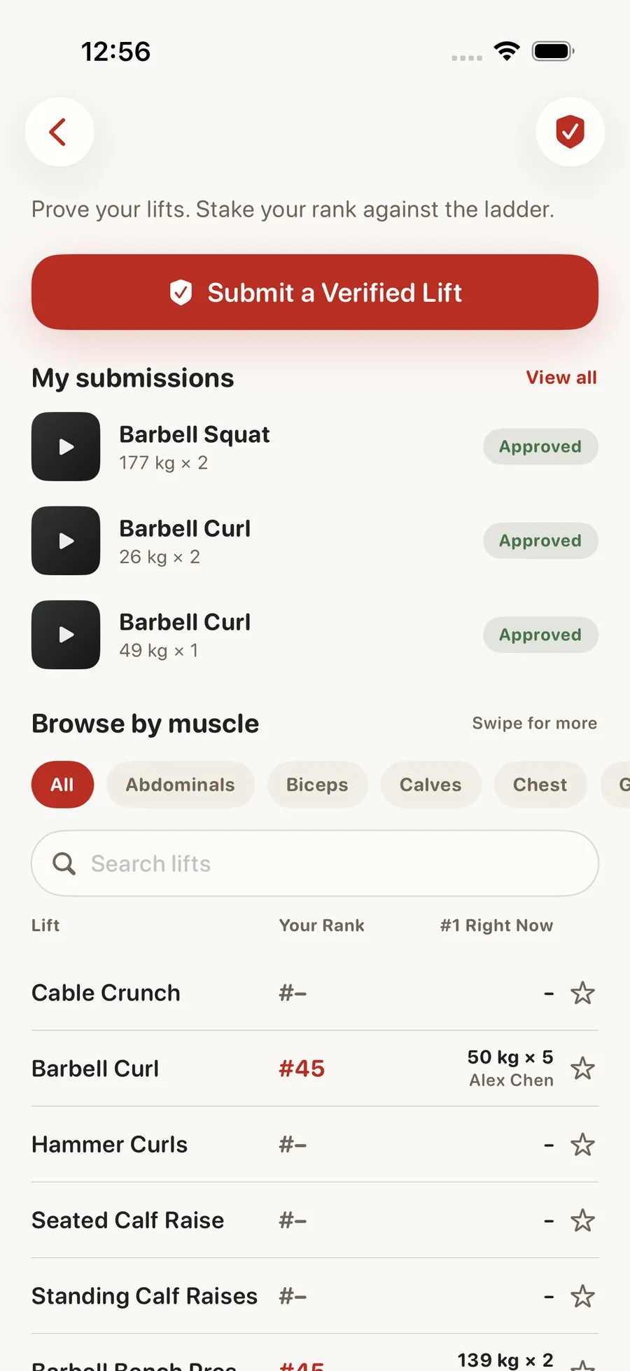 Forjex exercise leaderboard with verified lifts