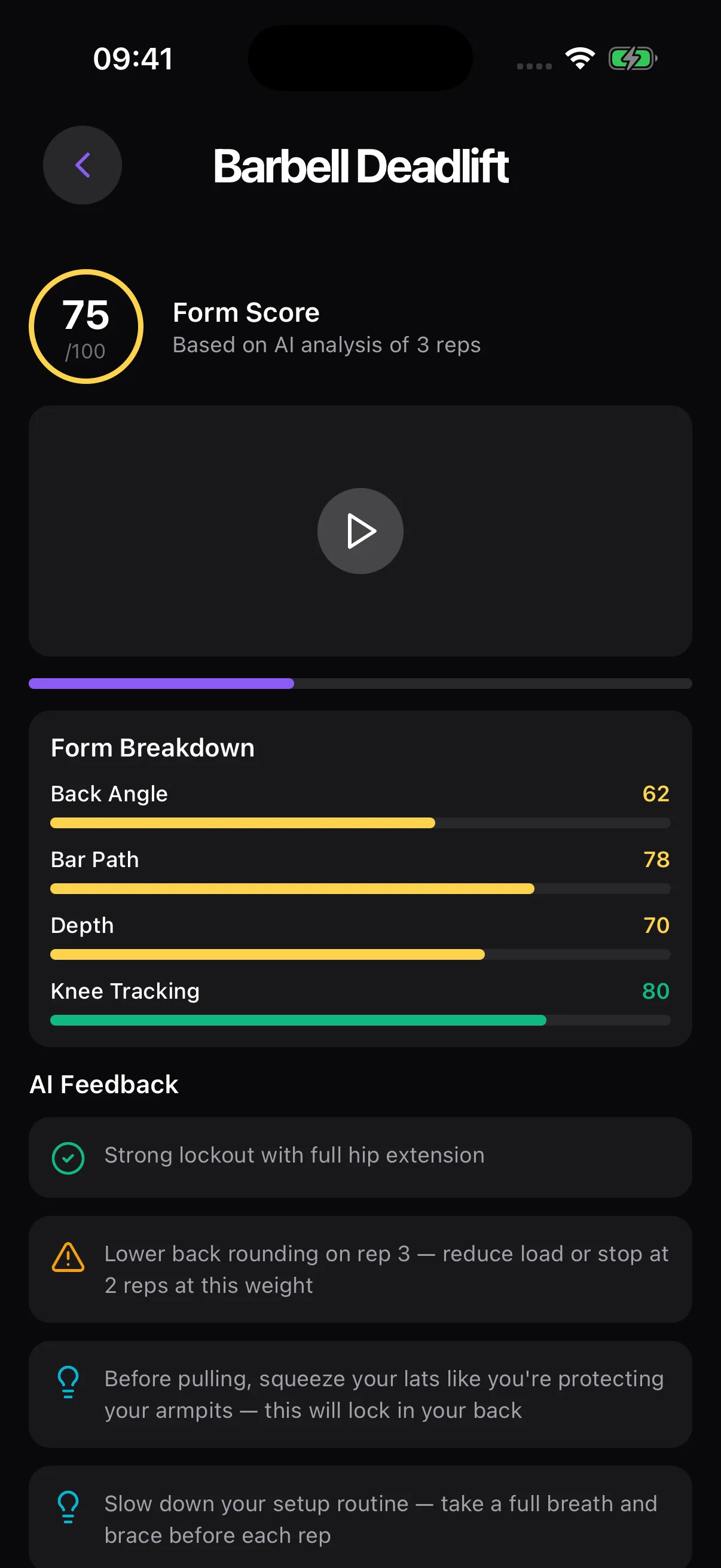 AI Form Analysis — Upload a video. Get coached on every rep.